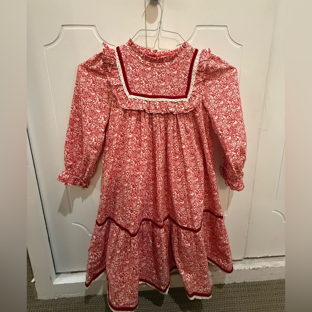 Mini Boden Red and White Smocked Sundress with Square Neck